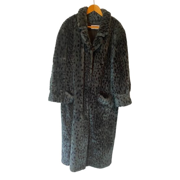 Signatures Style VI Faux Fur Maxi Coat Gray Black Leopard Animal Print USA Large - Picture 1 of 12